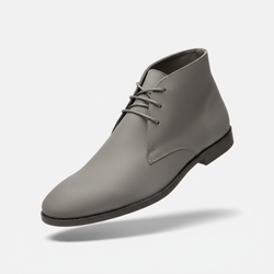 Grey nubuck chukka boot displayed diagonally