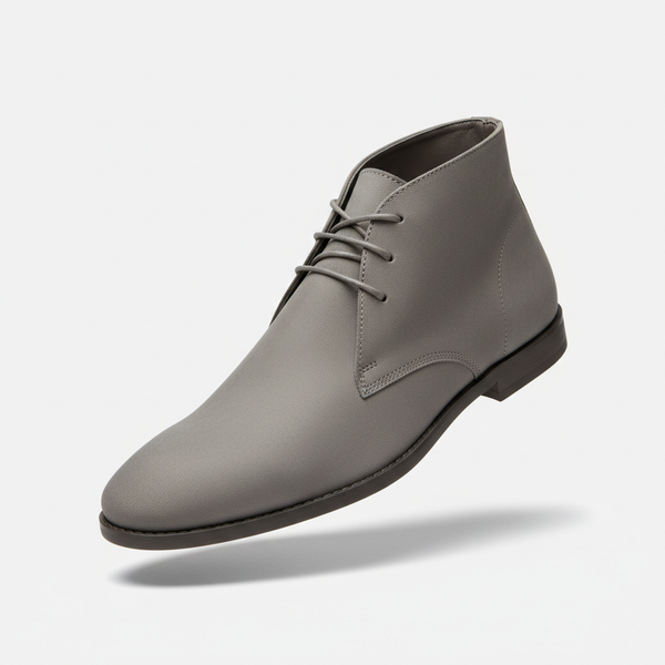 Grey nubuck chukka boot displayed diagonally