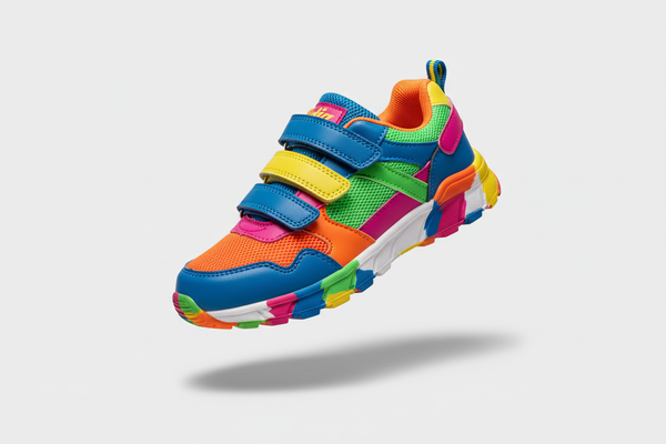 Kids' bright color active sneaker displayed diagonally