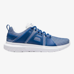 White and blue cross-training gym shoe