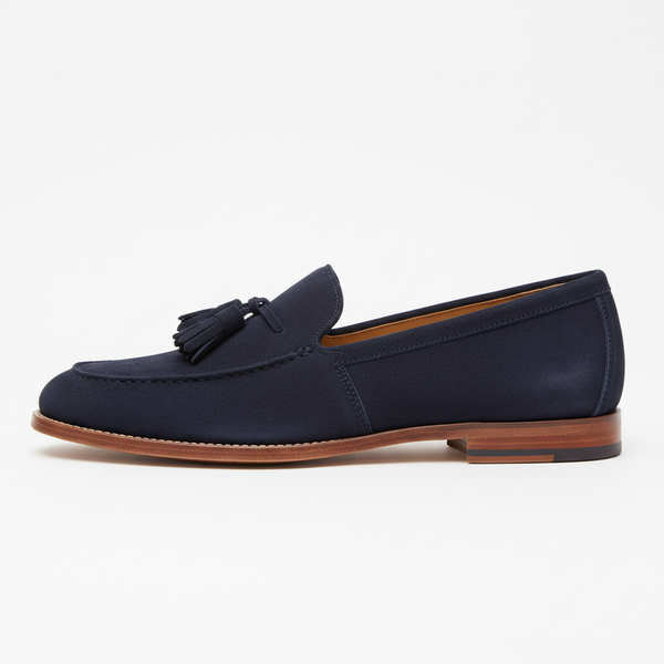 Navy blue suede tassel loafer