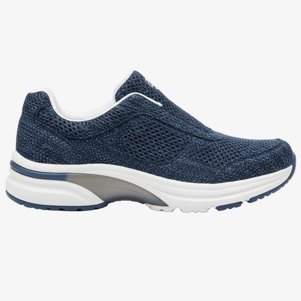 Navy blue orthopedic walking shoe with mesh upper and supportive sole