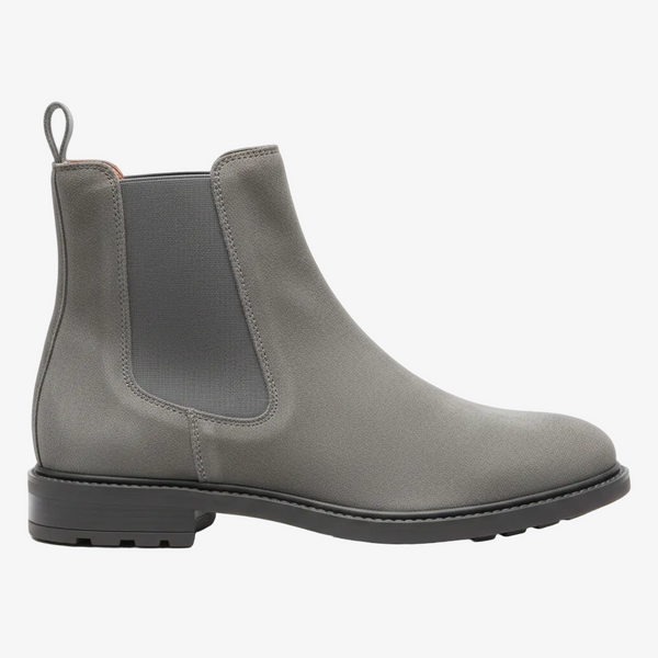 Grey suede Chelsea boot with elastic side panels