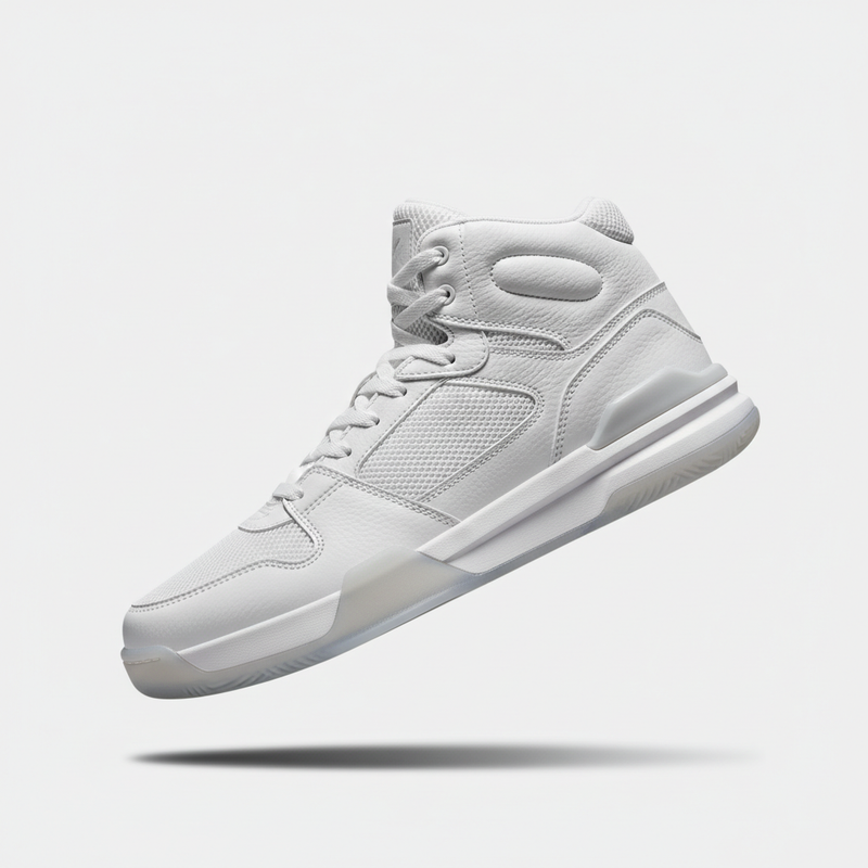 High-top basketball shoe displayed diagonally