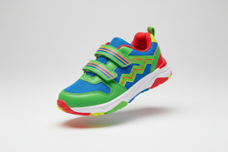 Kids' multi-color sport sneaker displayed diagonally