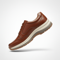 Orthopedic Walking Shoes - Brown Leather with Light Grey Background